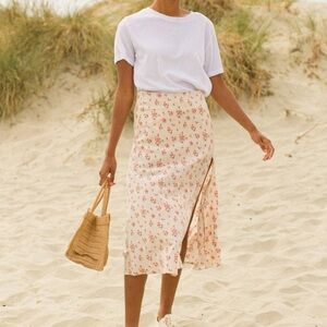 See You Monday Cream Floral Midi Skirt